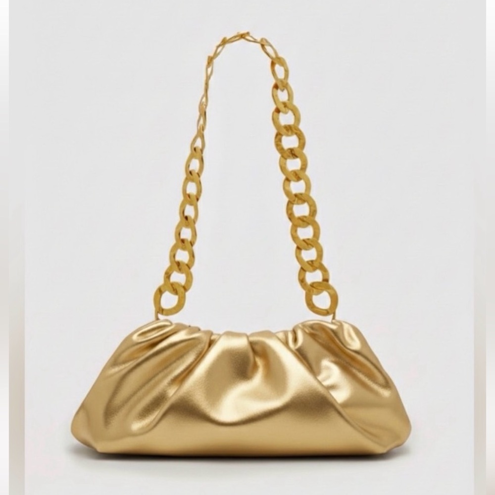 NEW Cult Gaia Dulce Ruched Leather Convertible Bag in Brass Gold - Picture 5 of 5